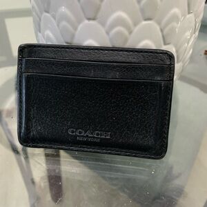 Coach Black Leather money clip Cardholder 4” wide